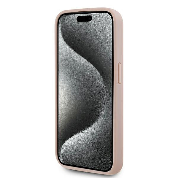 Karl Lagerfeld Leather Monogram Metal Logo dėklas iPhone 15 Pro Max - rožinis
