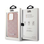 Karl Lagerfeld Leather Monogram Metal Logo dėklas iPhone 15 Pro Max - rožinis