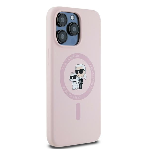 Karl Lagerfeld Silikoninis Karl&Choupette Ring MagSafe Dėklas, skirtas iPhone 15 Pro Max – rožinis