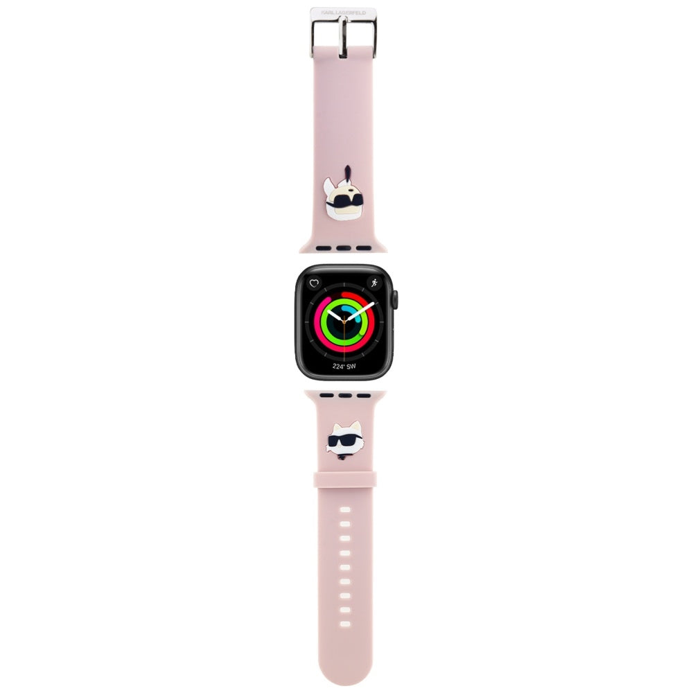 Karl Lagerfeld 3D guminis Karl&Choupette Heads dirželis Apple Watch 42/44/45/49mm – rožinis