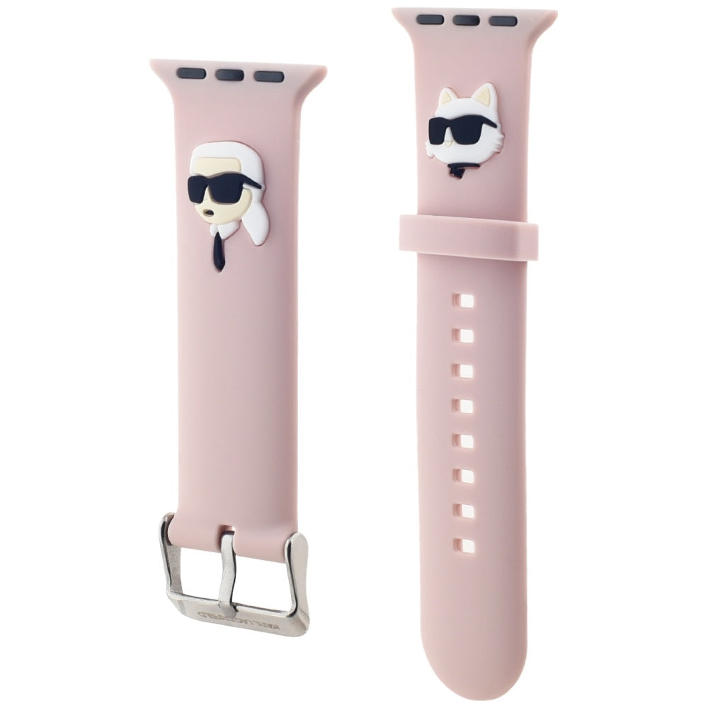 Karl Lagerfeld 3D guminis Karl&Choupette Heads dirželis Apple Watch 42/44/45/49mm – rožinis