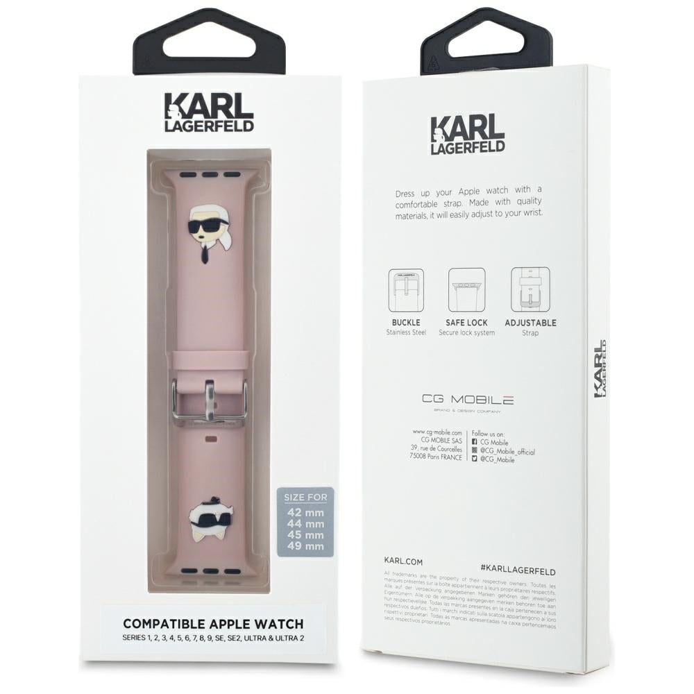 Karl Lagerfeld 3D guminis Karl&Choupette Heads dirželis Apple Watch 42/44/45/49mm – rožinis