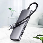 Ugreen CM195 6in1 adapteris USB-C - HDMI / 2x USB-A 3.0 / USB-C PD / SD / TF skaitytuvas - pilkas -- USB Hubs