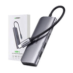 Ugreen CM195 6in1 adapteris USB-C - HDMI / 2x USB-A 3.0 / USB-C PD / SD / TF skaitytuvas - pilkas -- USB Hubs