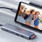 Ugreen CM195 6in1 adapteris USB-C - HDMI / 2x USB-A 3.0 / USB-C PD / SD / TF skaitytuvas - pilkas -- USB Hubs
