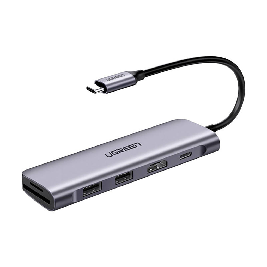 Ugreen CM195 6in1 adapteris USB-C - HDMI / 2x USB-A 3.0 / USB-C PD / SD / TF skaitytuvas - pilkas -- USB Hubs