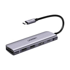 Ugreen CM195 6in1 adapteris USB-C - HDMI / 2x USB-A 3.0 / USB-C PD / SD / TF skaitytuvas - pilkas -- USB Hubs