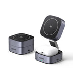 Ugreen W702 3in1 indukcinis įkroviklis su MagSafe / Qi2 ir USB-C jungtimi telefonui / ausinėms - juodas -- Cell phone...