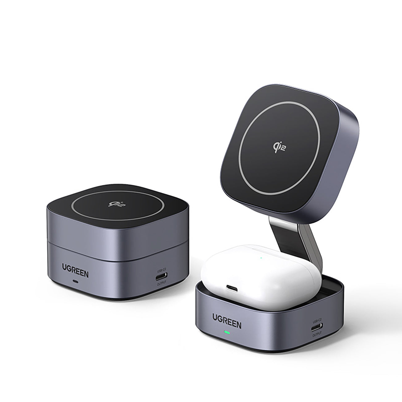 Ugreen W702 3in1 indukcinis įkroviklis su MagSafe / Qi2 ir USB-C jungtimi telefonui / ausinėms - juodas -- Cell phone...