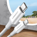 Ugreen US264 60518 USB-C / USB-C PD QC AFC laidas 1 m - baltas -- Cell phone cables