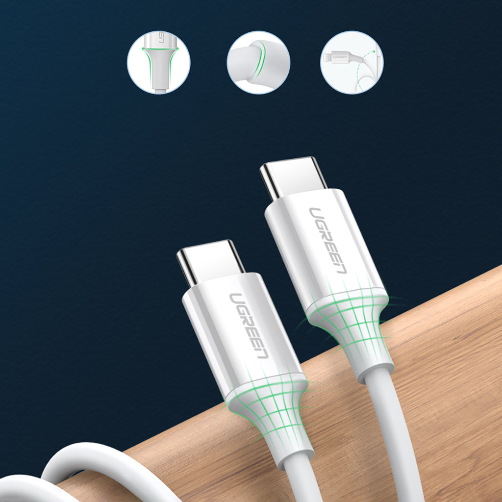 Ugreen US264 60518 USB-C / USB-C PD QC AFC laidas 1 m - baltas -- Cell phone cables