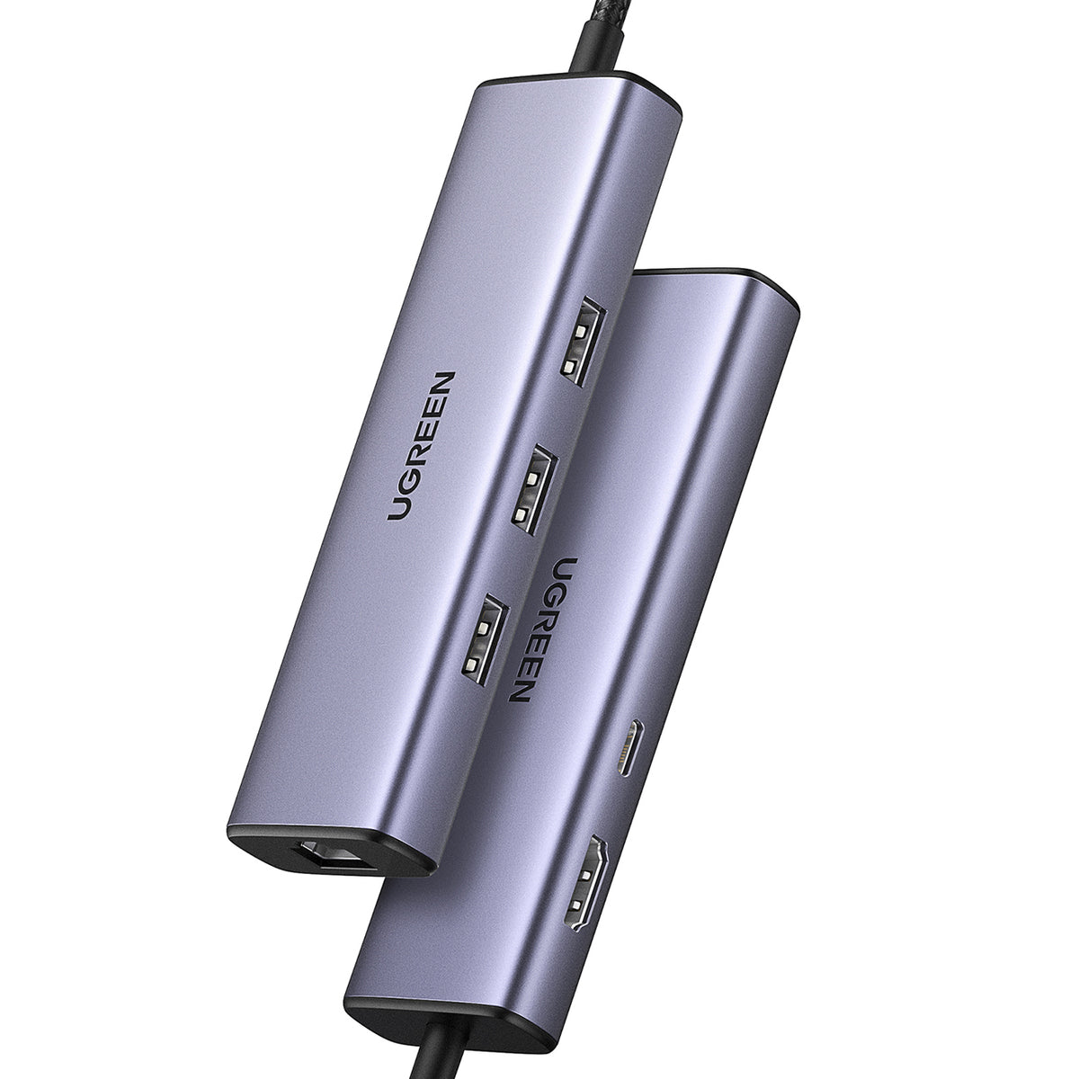 HUB Ugreen CM512 15598 6in1 USB-C - 3x USB-A 3.0 / HDMI / RJ45 / USB-C PD - pilkas -- USB Hubs