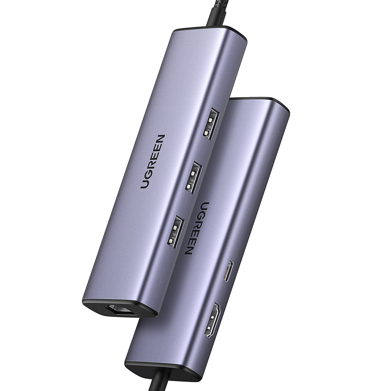 HUB Ugreen CM512 15598 6in1 USB-C - 3x USB-A 3.0 / HDMI / RJ45 / USB-C PD - pilkas -- USB Hubs