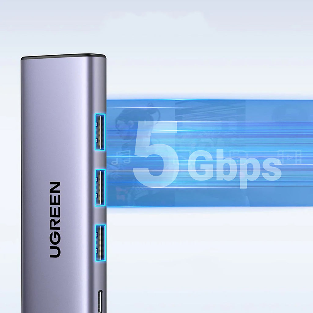 HUB Ugreen CM511 15597 5in1 USB-C - USB-C PD / HDMI / 3x USB-A 3.0 - pilkas -- USB Hubs