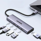 HUB Ugreen CM511 15597 5in1 USB-C - USB-C PD / HDMI / 3x USB-A 3.0 - pilkas -- USB Hubs