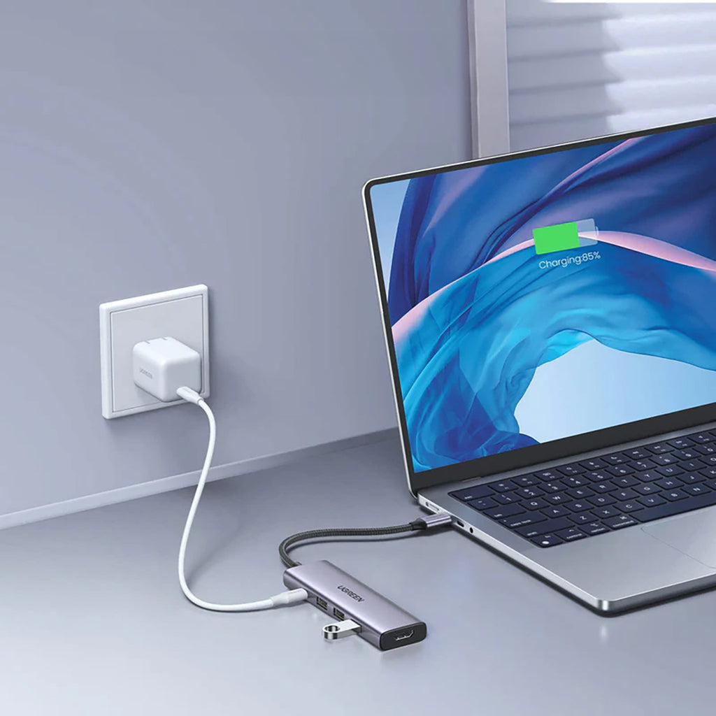 HUB Ugreen CM511 15597 5in1 USB-C - USB-C PD / HDMI / 3x USB-A 3.0 - pilkas -- USB Hubs