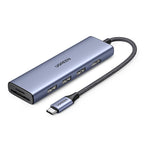 HUB Ugreen CM511 20956A 6in1 USB-C - HDMI / 3x USB-A 3.0 / SD/TF kortelių skaitytuvas - pilkas -- USB Hubs