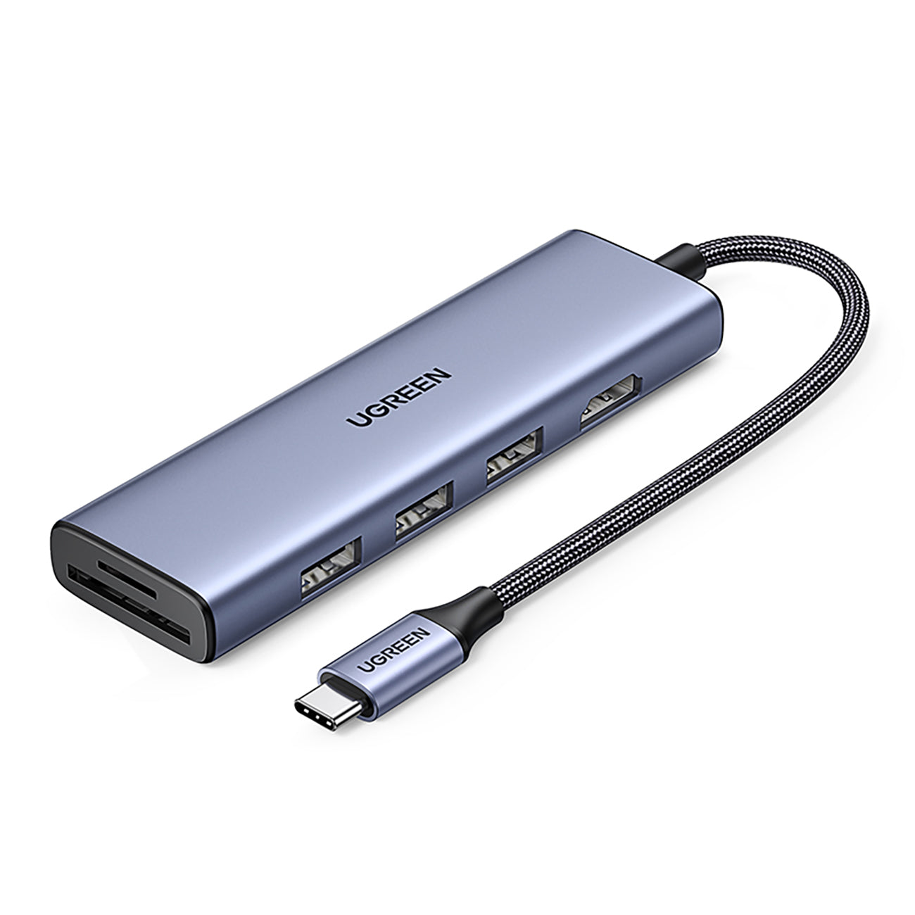 HUB Ugreen CM511 20956A 6in1 USB-C - HDMI / 3x USB-A 3.0 / SD/TF kortelių skaitytuvas - pilkas -- USB Hubs