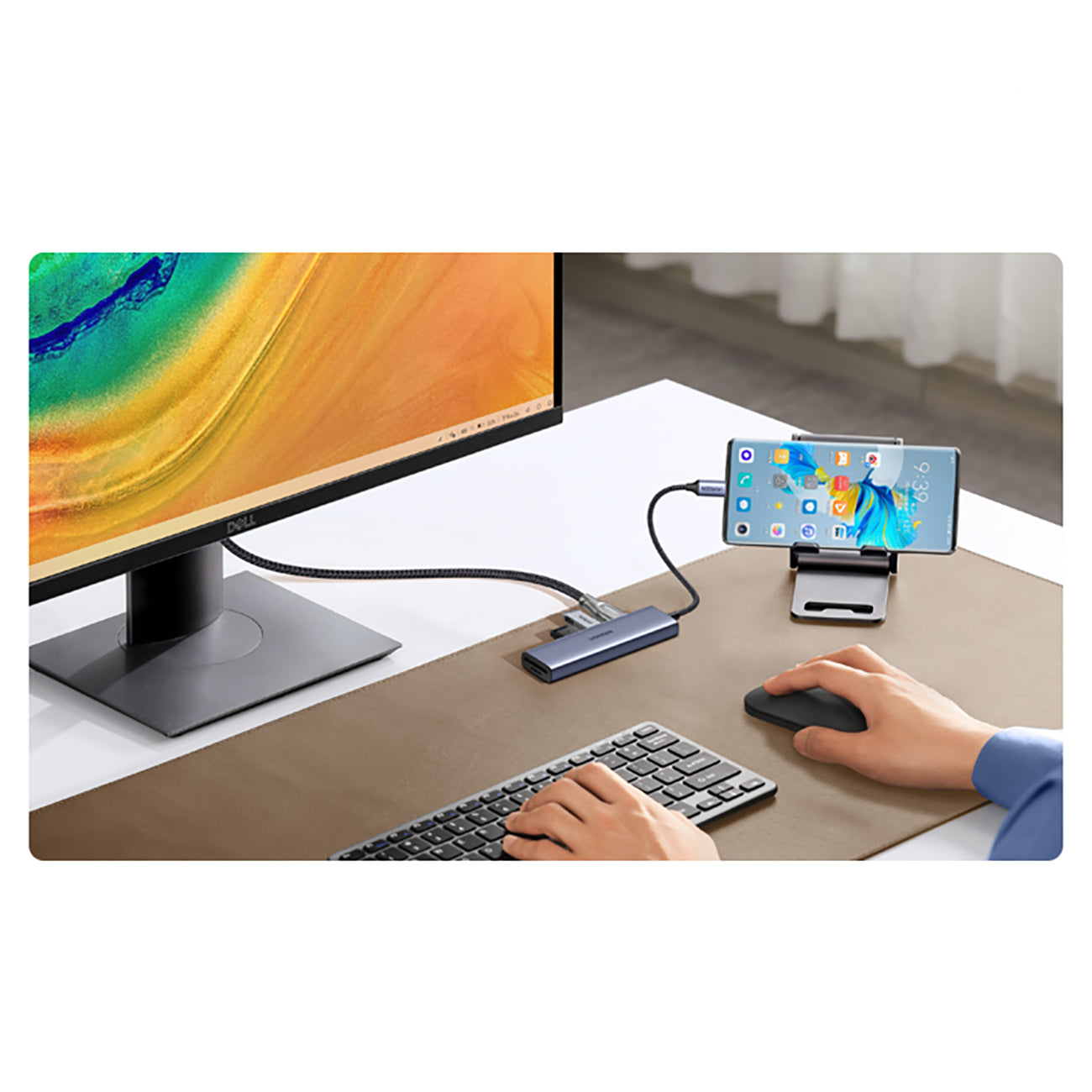 HUB Ugreen CM511 20956A 6in1 USB-C - HDMI / 3x USB-A 3.0 / SD/TF kortelių skaitytuvas - pilkas -- USB Hubs