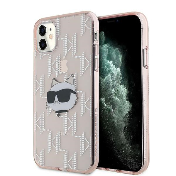 Karl Lagerfeld IML Choupette Head & Monogram dėklas, skirtas iPhone 11 / Xr - rožinis -- iPhone 11 / iPhone XR