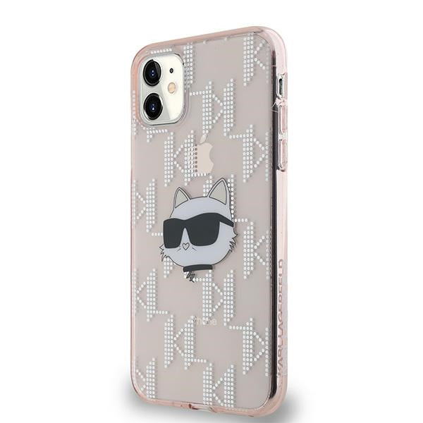 Karl Lagerfeld IML Choupette Head & Monogram dėklas, skirtas iPhone 11 / Xr - rožinis -- iPhone 11 / iPhone XR