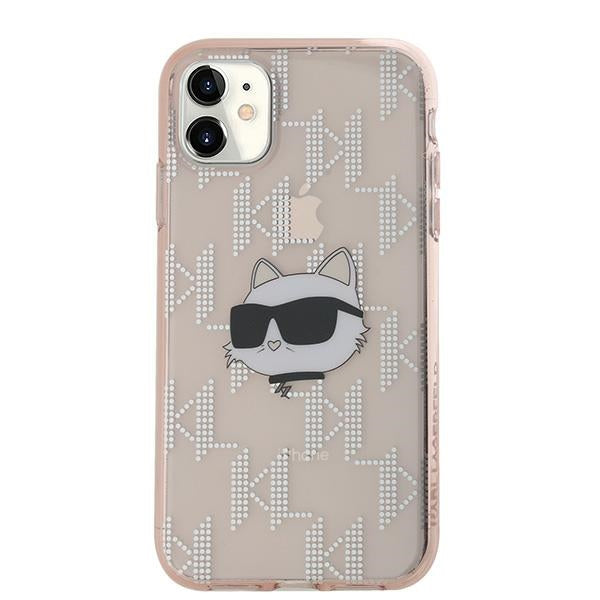 Karl Lagerfeld IML Choupette Head & Monogram dėklas, skirtas iPhone 11 / Xr - rožinis -- iPhone 11 / iPhone XR