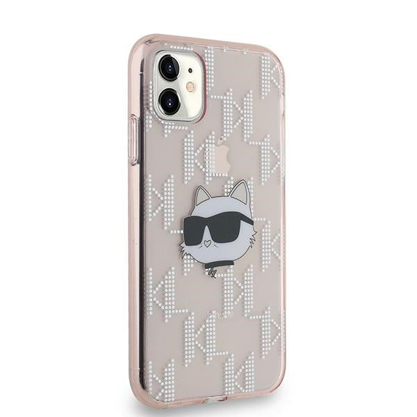 Karl Lagerfeld IML Choupette Head & Monogram dėklas, skirtas iPhone 11 / Xr - rožinis -- iPhone 11 / iPhone XR