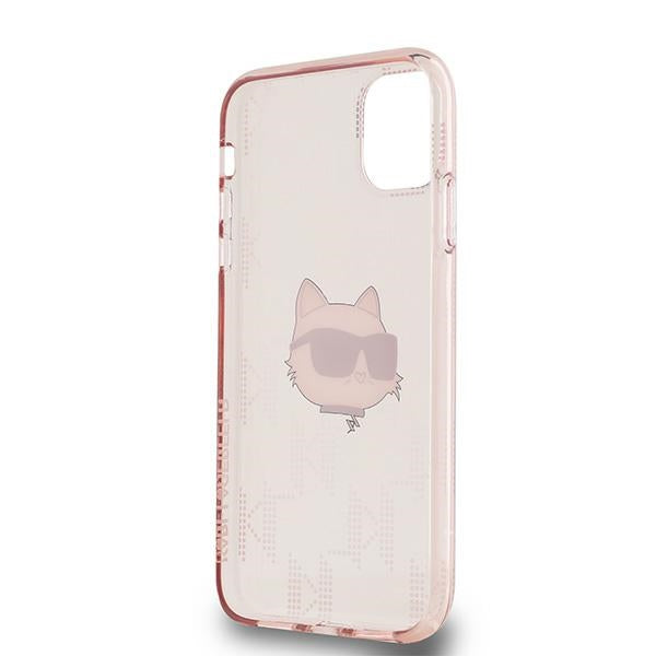 Karl Lagerfeld IML Choupette Head & Monogram dėklas, skirtas iPhone 11 / Xr - rožinis -- iPhone 11 / iPhone XR