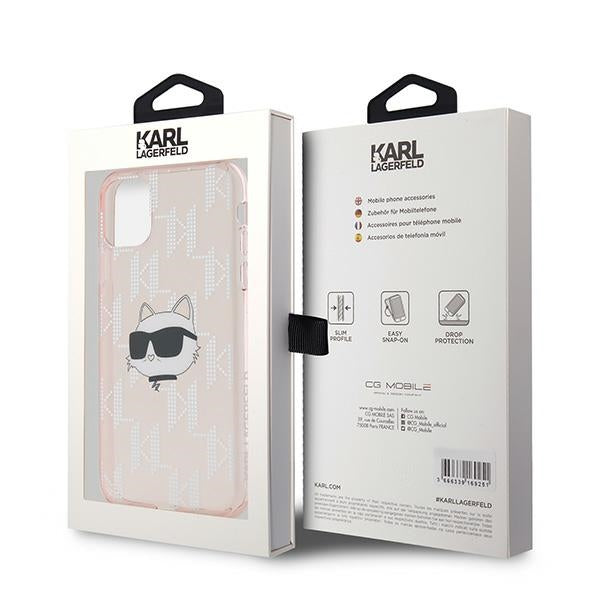 Karl Lagerfeld IML Choupette Head & Monogram dėklas, skirtas iPhone 11 / Xr - rožinis -- iPhone 11 / iPhone XR