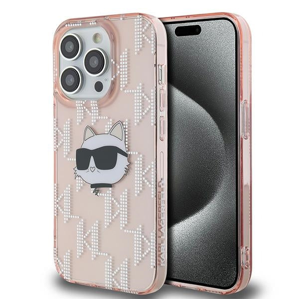 Karl Lagerfeld IML Choupette Head & Monogram dėklas, skirtas iPhone 14 Pro - rožinis