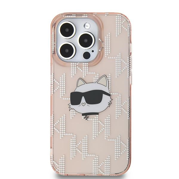 Karl Lagerfeld IML Choupette Head & Monogram dėklas, skirtas iPhone 14 Pro - rožinis