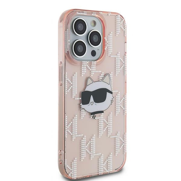 Karl Lagerfeld IML Choupette Head & Monogram dėklas, skirtas iPhone 14 Pro - rožinis