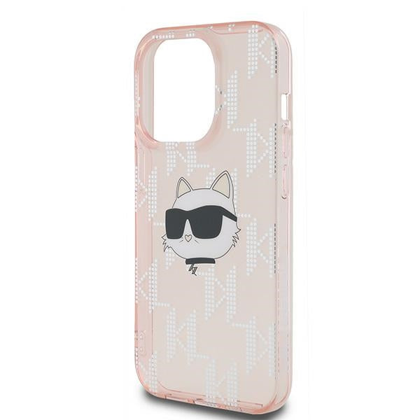 Karl Lagerfeld IML Choupette Head & Monogram dėklas, skirtas iPhone 14 Pro - rožinis