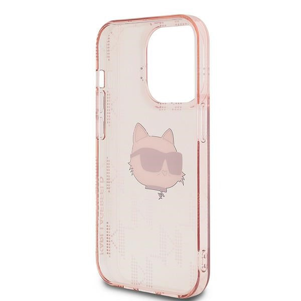 Karl Lagerfeld IML Choupette Head & Monogram dėklas, skirtas iPhone 14 Pro Max - rožinis