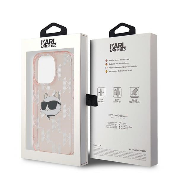 Karl Lagerfeld IML Choupette Head & Monogram dėklas, skirtas iPhone 14 Pro Max - rožinis