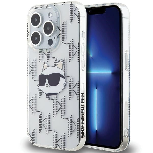 Karl Lagerfeld IML Choupette Head & Monogram dėklas, skirtas iPhone 15 Pro - skaidrus