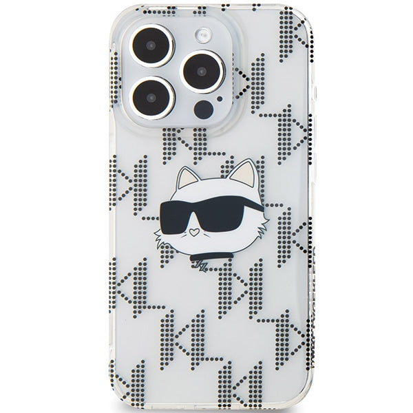 Karl Lagerfeld IML Choupette Head & Monogram dėklas, skirtas iPhone 15 Pro - skaidrus