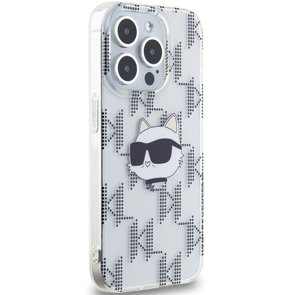 Karl Lagerfeld IML Choupette Head & Monogram dėklas, skirtas iPhone 15 Pro - skaidrus