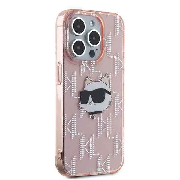 Karl Lagerfeld IML Choupette Head & Monogram dėklas, skirtas iPhone 15 Pro Max - rožinis