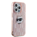 Karl Lagerfeld IML Choupette Head & Monogram dėklas, skirtas iPhone 15 Pro Max - rožinis