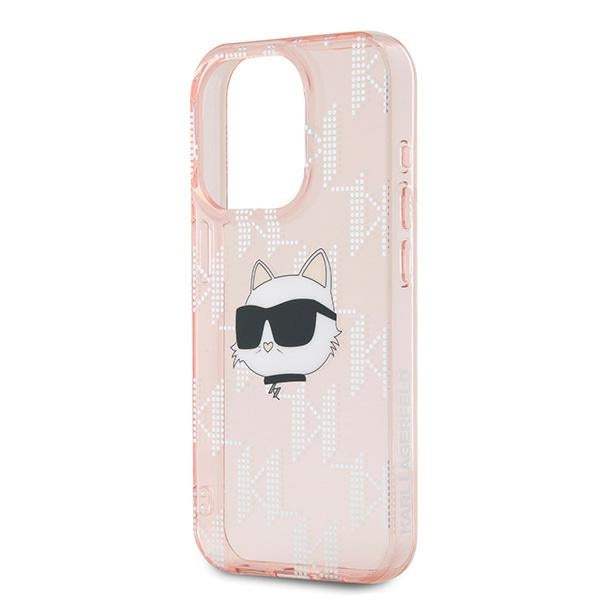 Karl Lagerfeld IML Choupette Head & Monogram dėklas, skirtas iPhone 15 Pro Max - rožinis