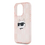 Karl Lagerfeld IML Choupette Head & Monogram dėklas, skirtas iPhone 15 Pro Max - rožinis