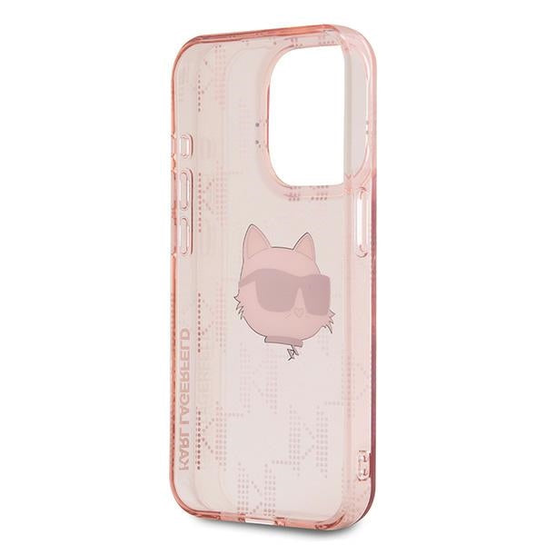 Karl Lagerfeld IML Choupette Head & Monogram dėklas, skirtas iPhone 15 Pro Max - rožinis