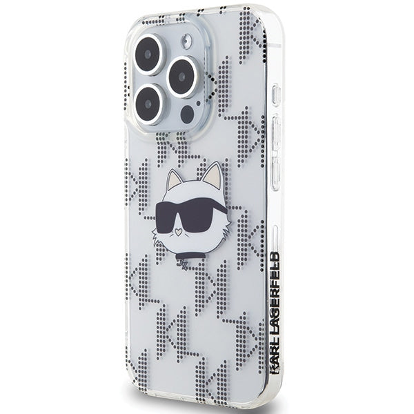 Karl Lagerfeld IML Choupette Head & Monogram dėklas, skirtas iPhone 15 Pro Max - skaidrus