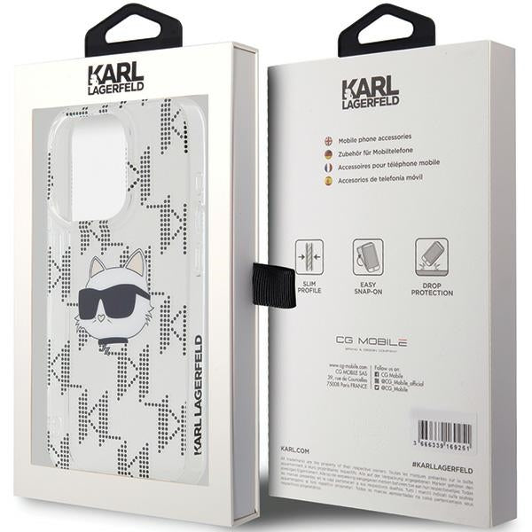 Karl Lagerfeld IML Choupette Head & Monogram dėklas, skirtas iPhone 15 Pro Max - skaidrus