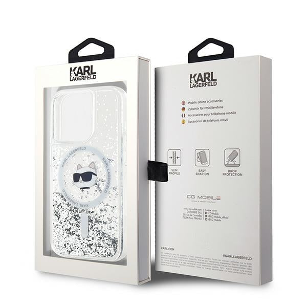 Karl Lagerfeld Liquid Glitter Choupette Head MagSafe dėklas, skirtas iPhone 13 Pro / 13 - skaidrus