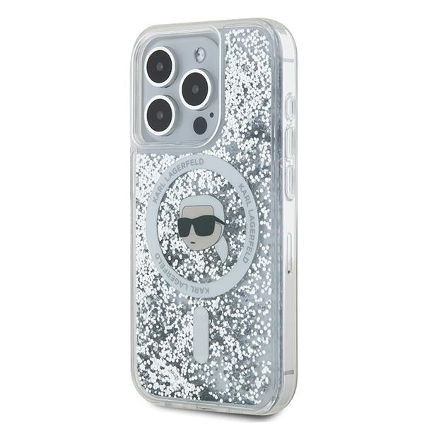 Karl Lagerfeld blizgus MagSafe dėklas iPhone 15 Pro Max – skaidrus
