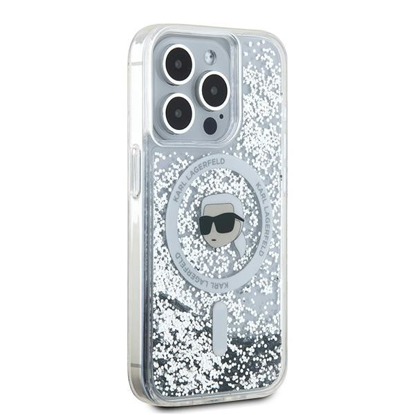 Karl Lagerfeld blizgus MagSafe dėklas iPhone 15 Pro Max – skaidrus