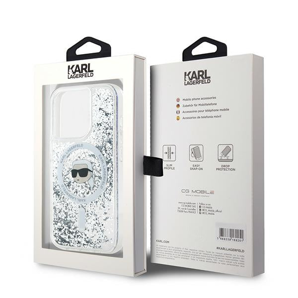 Karl Lagerfeld blizgus MagSafe dėklas iPhone 15 Pro Max – skaidrus
