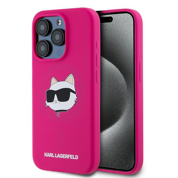 Karl Lagerfeld silikoninis MagSafe dėklas iPhone 15 Pro Max – rožinis